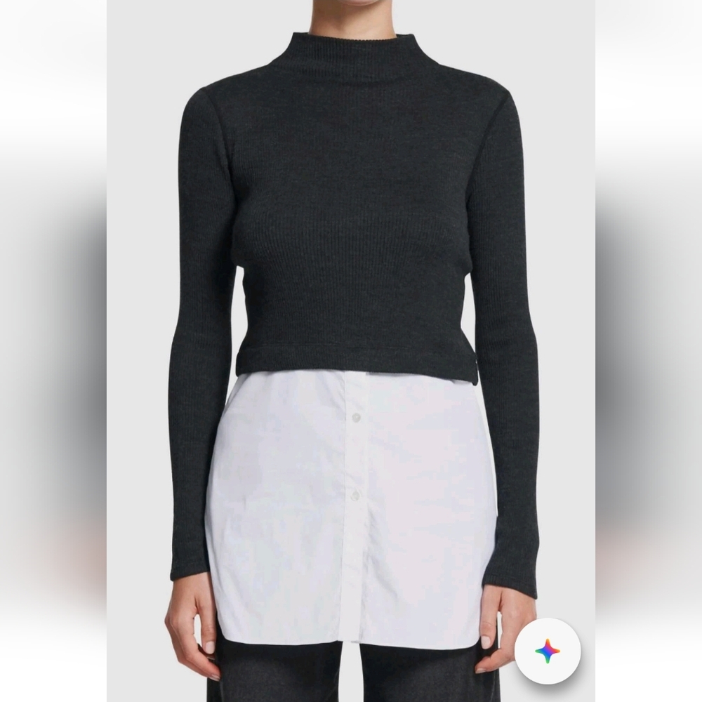 Theory Gray Wool Double Layer Sweater Top Size M
